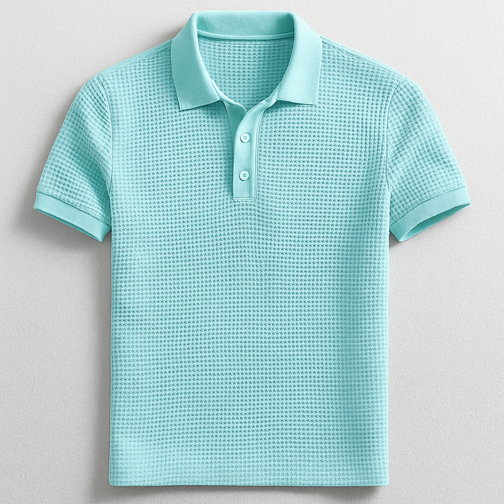 Men's breathable waffle polo shirt, short sleeve, perfect for stylish casual everyday wear.