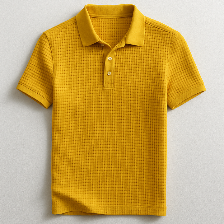 Versatile men's casual waffle texture polo shirt, breathable and stylish for daily wear.