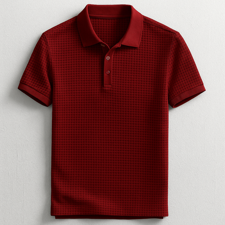 Men's stylish waffle polo shirt, short sleeve, offering a modern and breathable look for casual fashion.