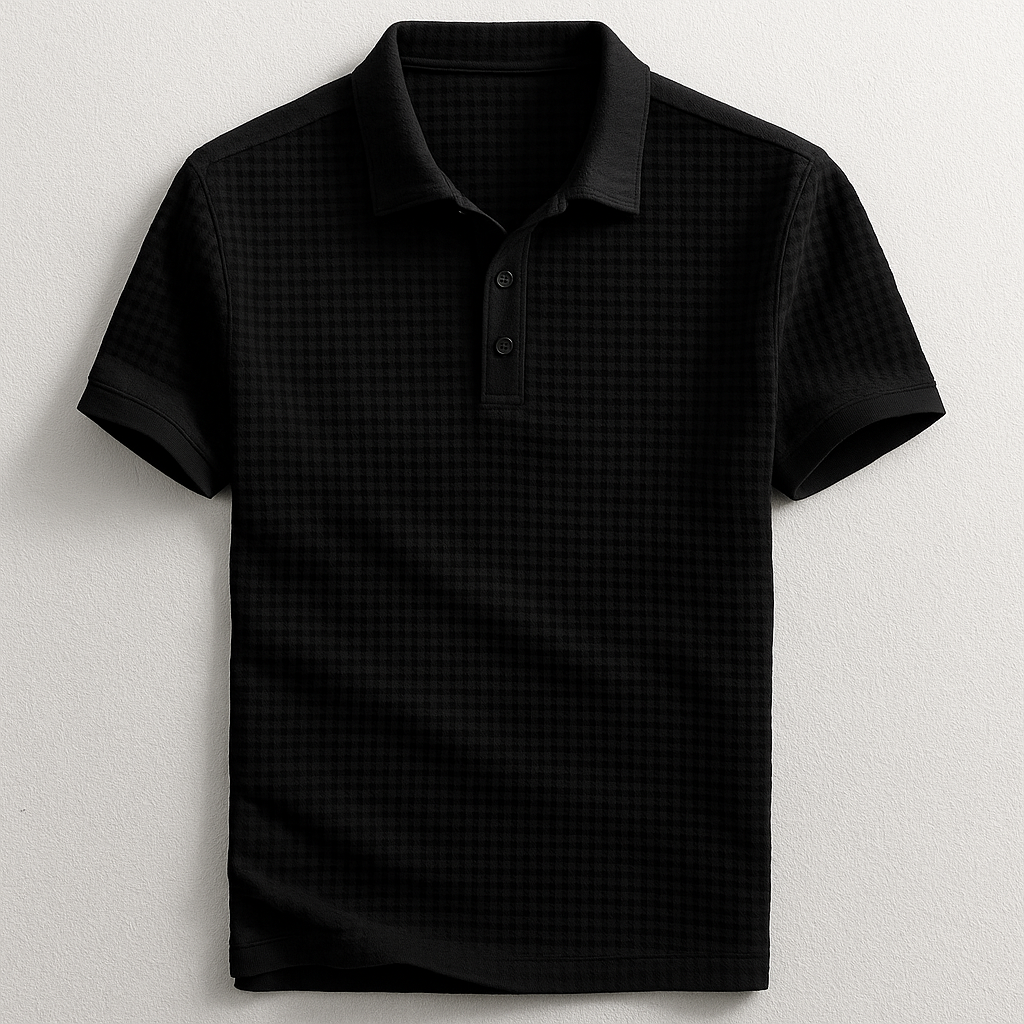 Men's classic short sleeve waffle polo shirt, breathable, slim fit, perfect for everyday casual style.