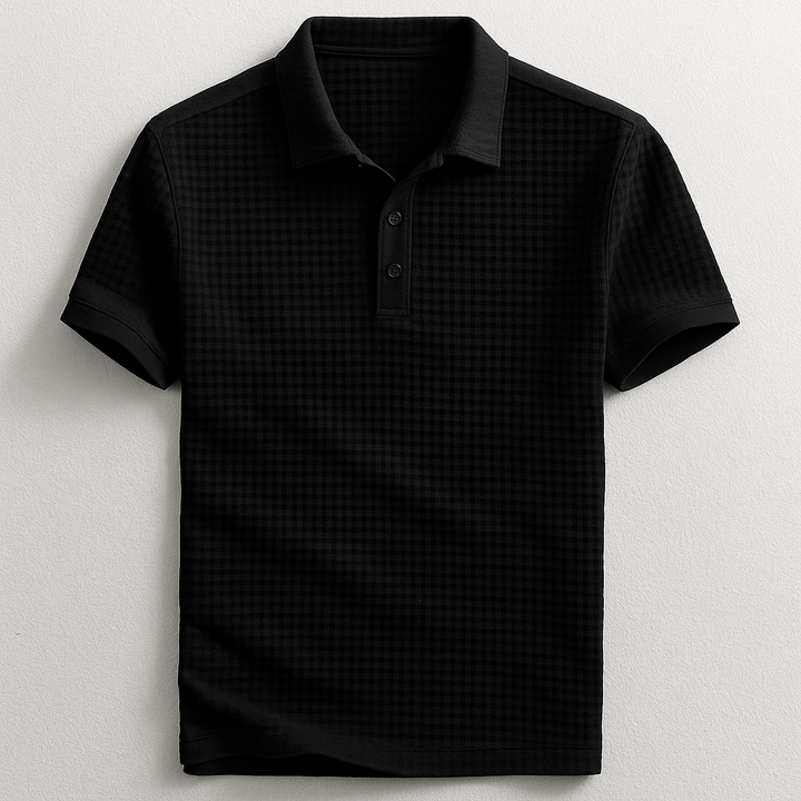 Men's classic short sleeve waffle polo shirt, breathable, slim fit, perfect for everyday casual style.