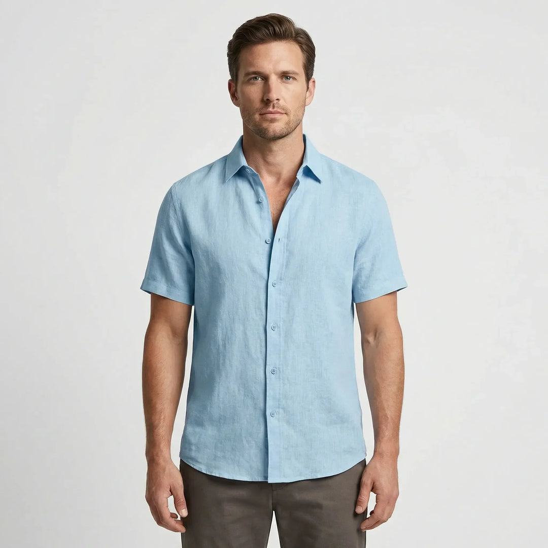 Casual men's breezy shirt with button-down front, essential for summer wardrobe.
