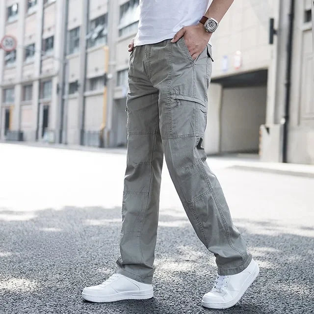 Comfortable men's Brighton Cargo Pants, relaxed fit, flexible fabric, multi-pocket utility for everyday wear.