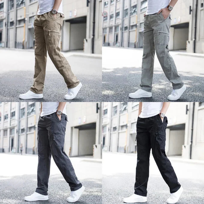 Man wearing Brighton Cargo Pants, multi-pocket utility, comfortable and flexible for active everyday wear.