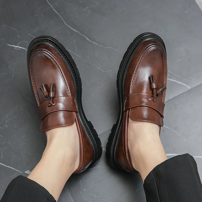 Stylish mens brown casual loafers, Belmont Tassel, easy slip-on shoes for everyday comfort.