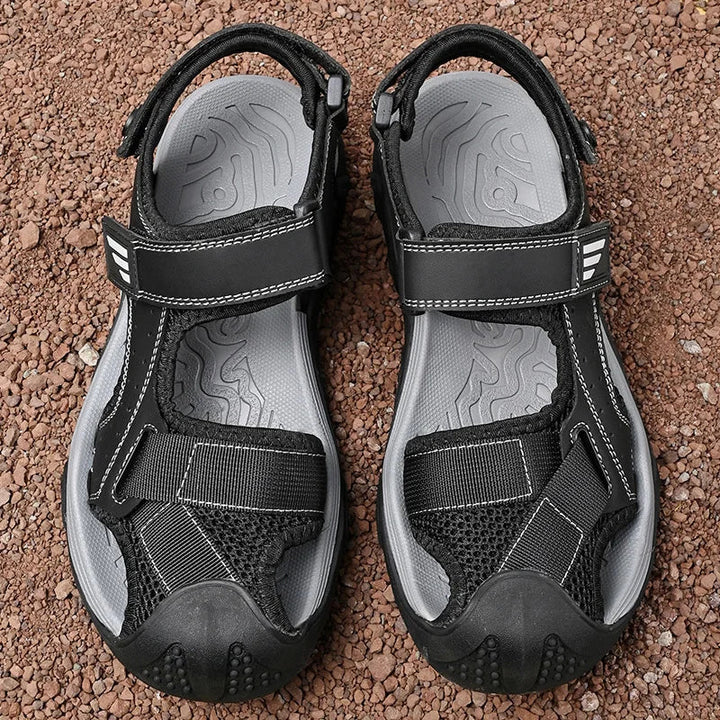Stylish men's non-slip leather sandals with breathable design, offering all-day comfort.