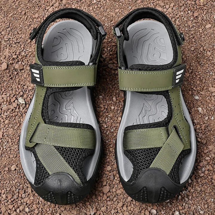 Durable men's leather sandals with advanced non-slip technology, designed for maximum comfort.