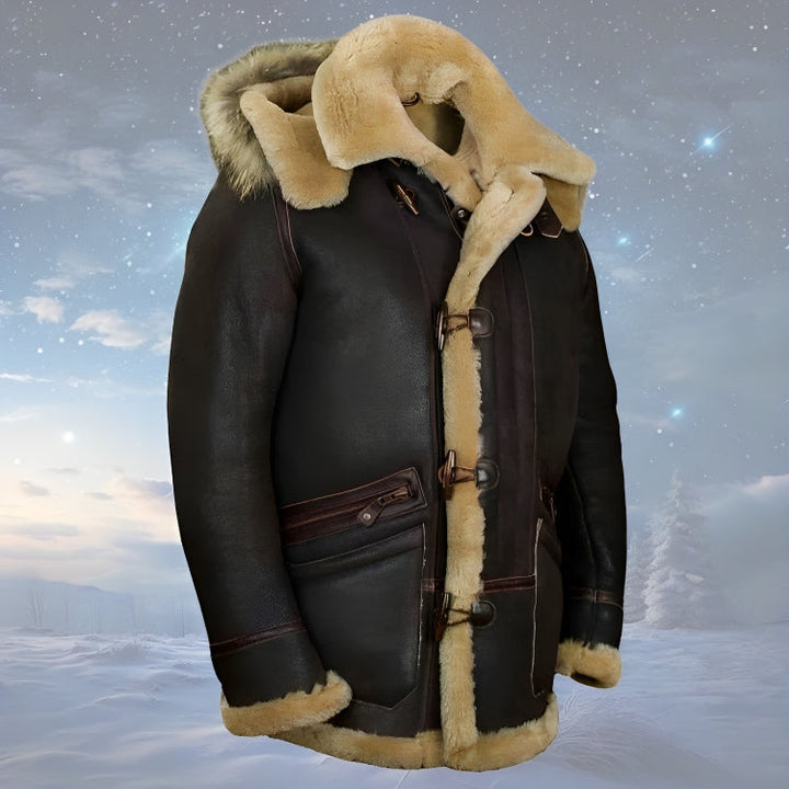 Men's brown padded hooded jacket, warm & stylish winter coat, tailored fit for outdoor adventures.