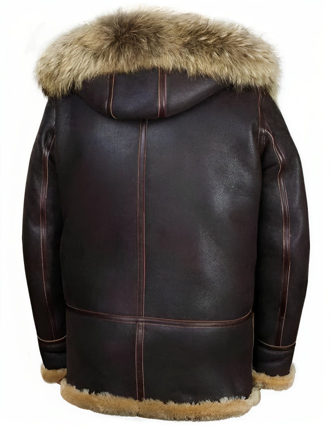 Durable men's padded hooded winter coat in brown, offering warmth and style for outdoor activities.