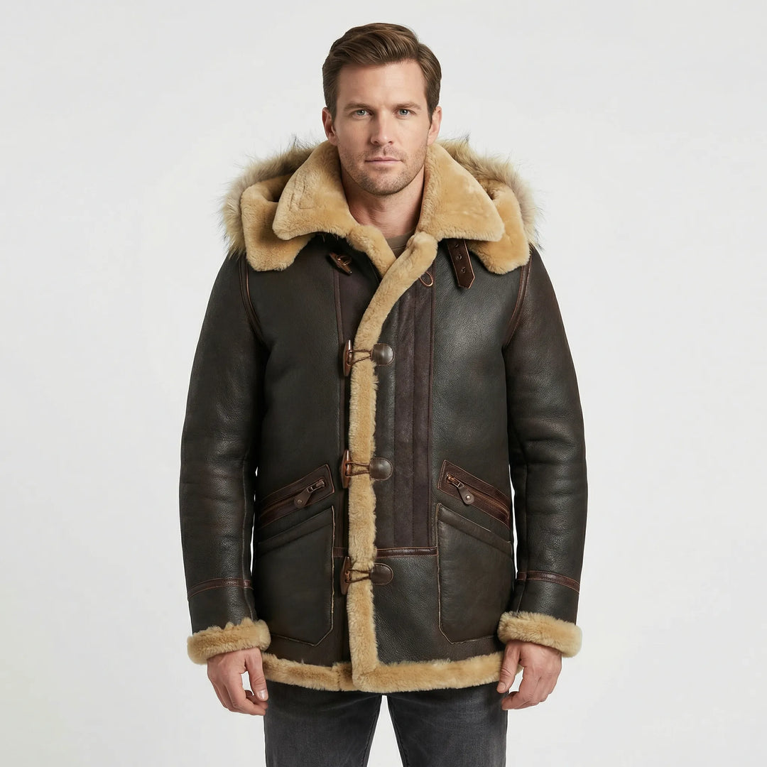 Fashionable men's tailored brown padded jacket. A comfortable & warm hooded winter coat for daily wear.