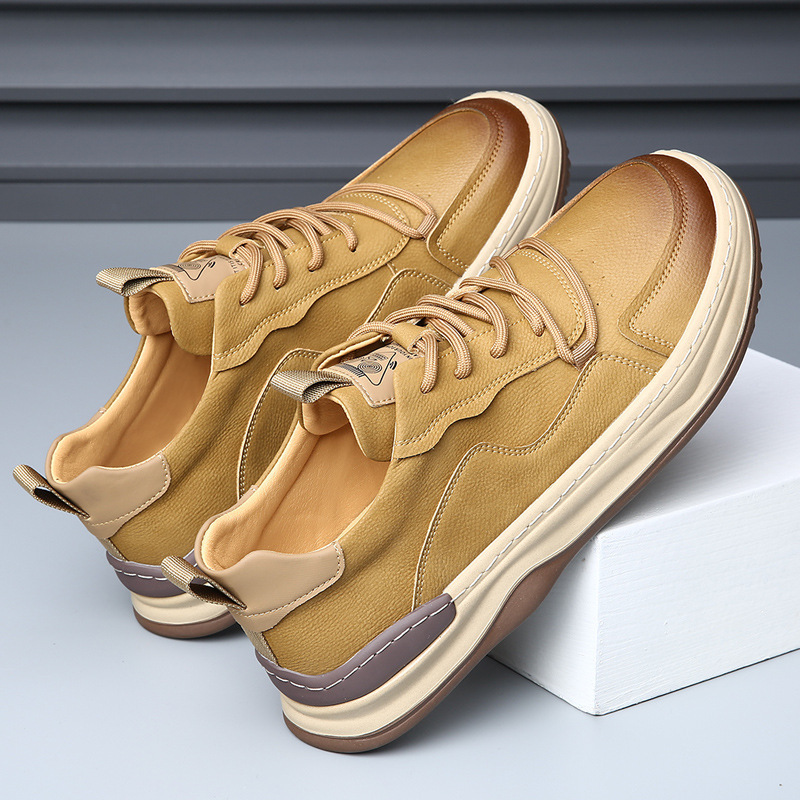 Tan men's everyday walking shoes, premium comfort sneakers for casual style.