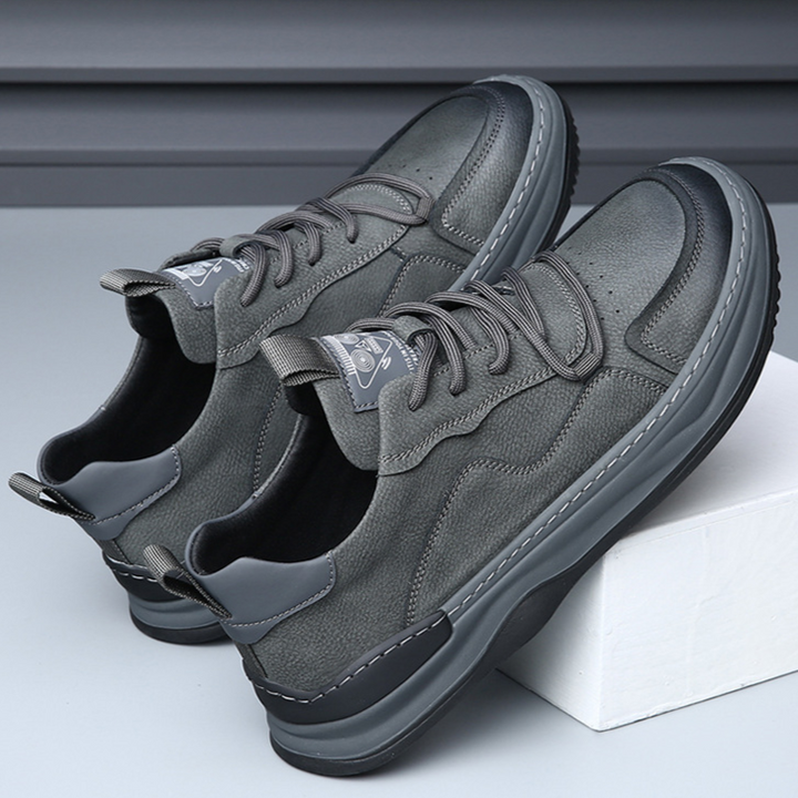 Gray men's premium comfort walking shoes, perfect for everyday casual style.