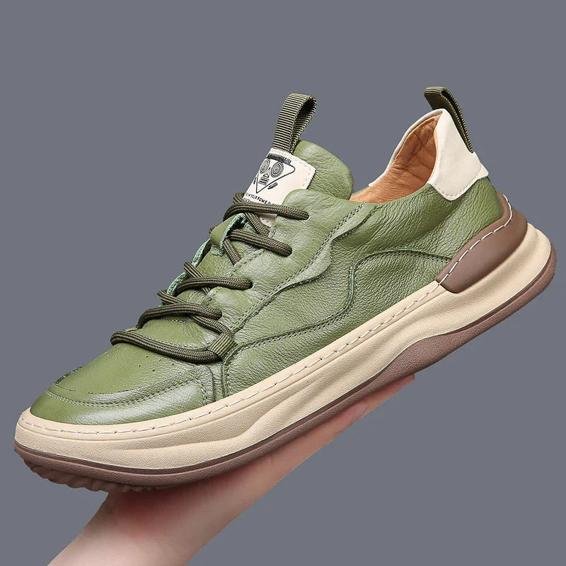 Tan men's casual everyday sneakers, stylish comfort footwear for walking.