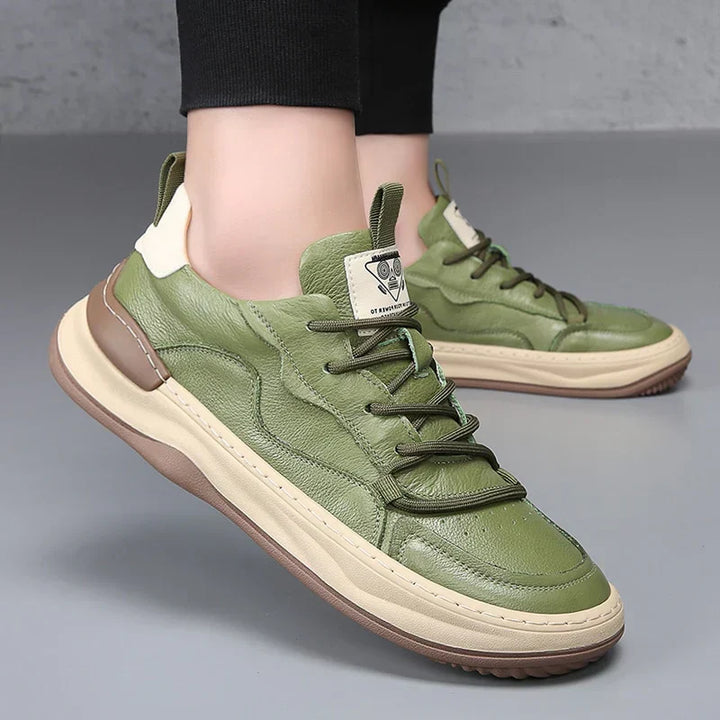 Tan men's premium comfort casual sneakers, versatile for daily walking.