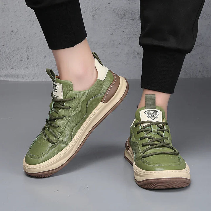 Green men's everyday casual shoes, premium comfort sneakers for walking.