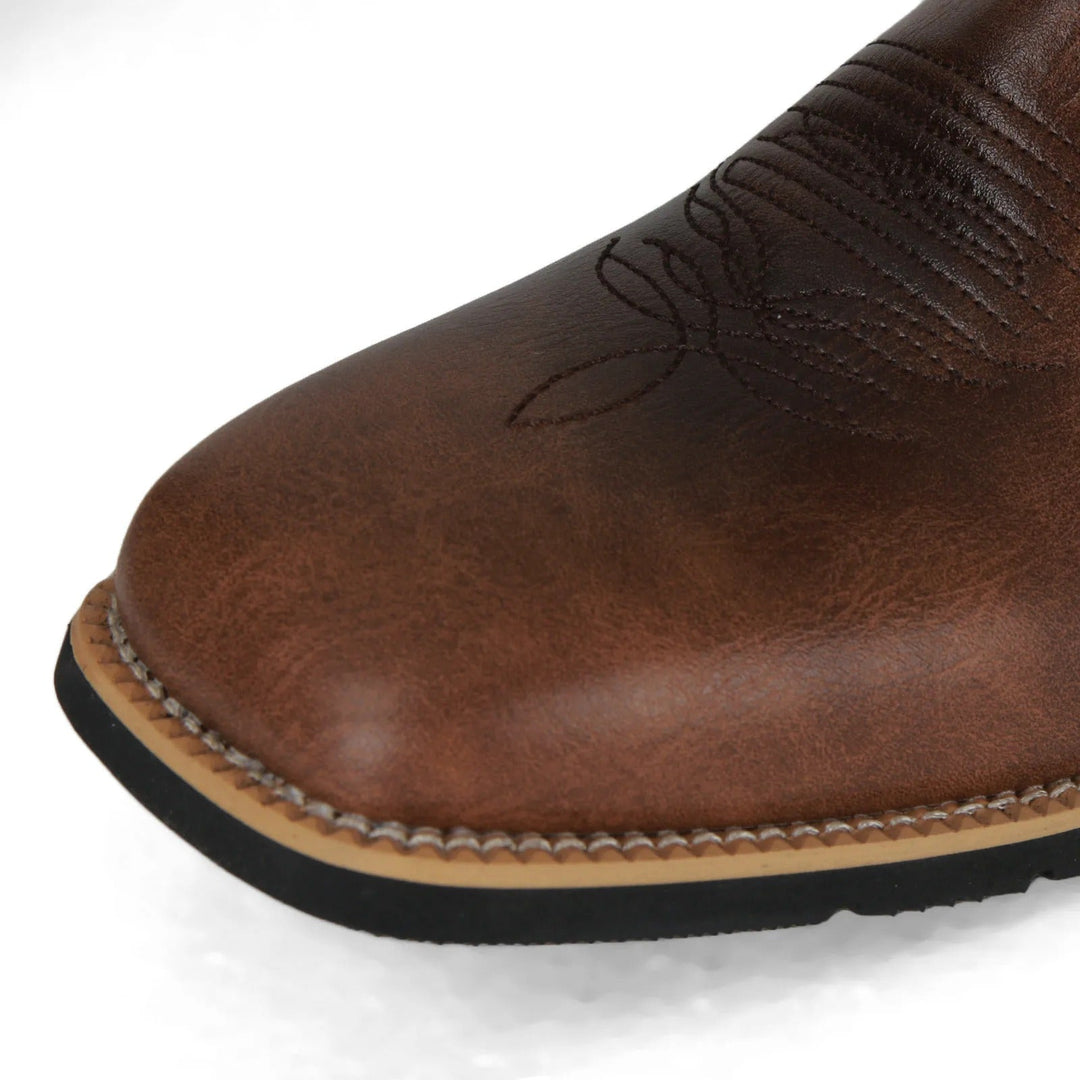Men's versatile brown square toe western boots. All-day comfort mid-calf cowboy boots for daily adventures.