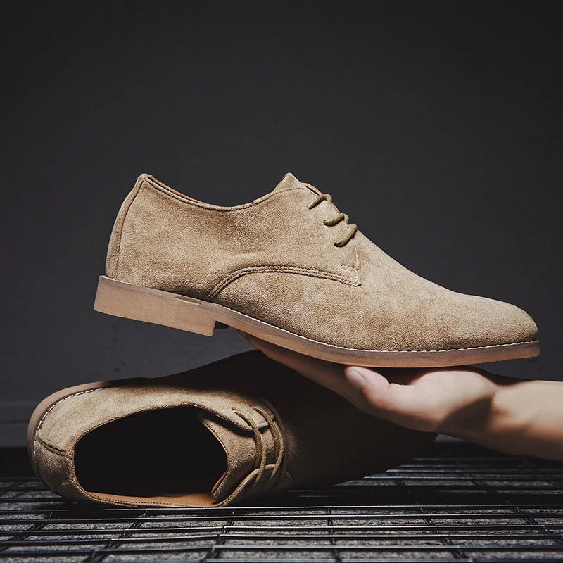 Casual men's lace-up suede derby shoes in versatile khaki, ideal for everyday stylish comfort.