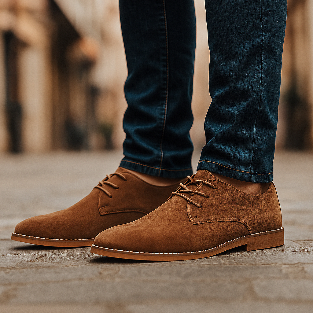 Luxurious men's suede derby shoes, soft texture, ultimate comfort, and a stylish look.