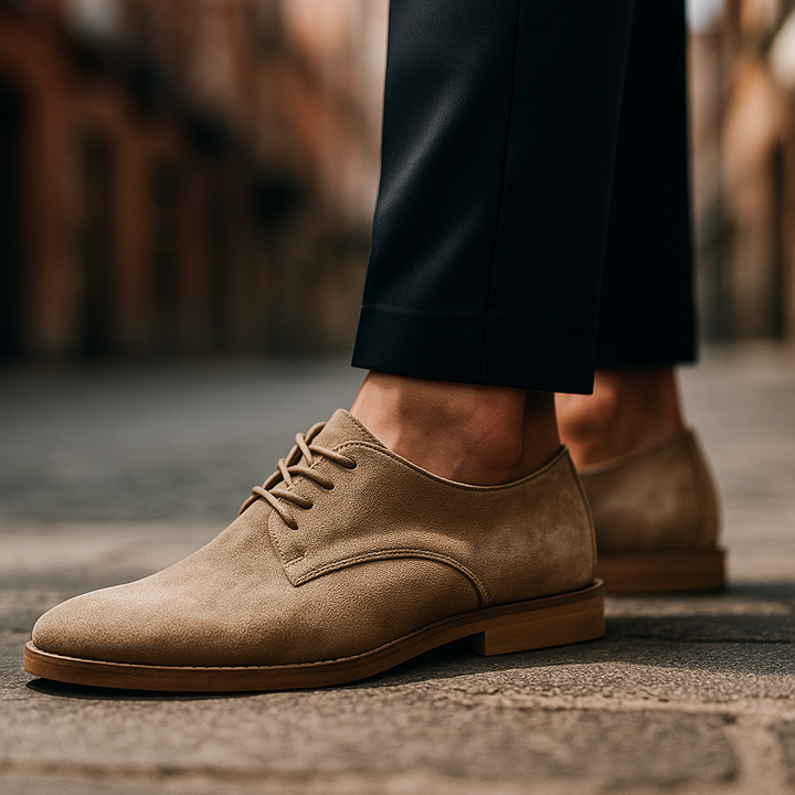 Stylish men's suede derbies, a perfect blend of dressy and casual, with a refined lace-up design.