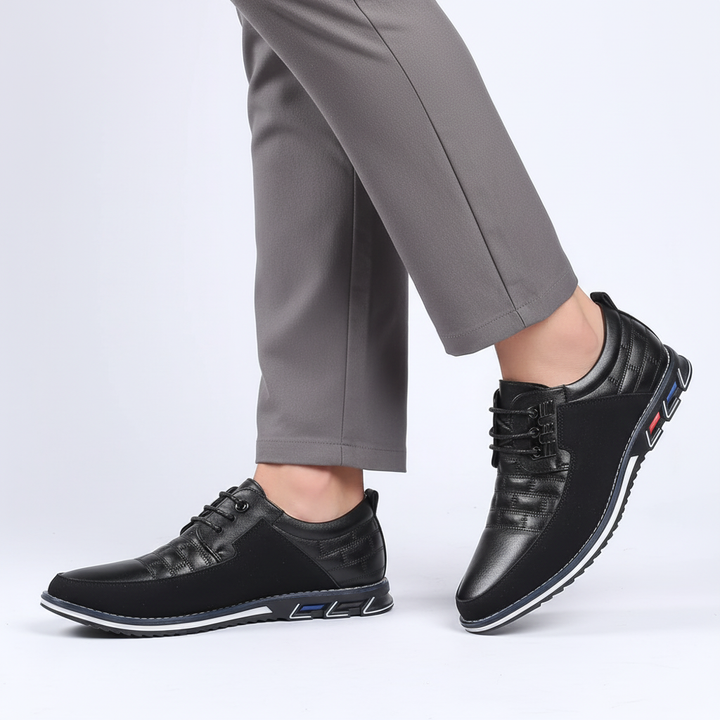 Classic brown leather formal orthopedic shoes for men, 'Bryan' model, comfort fit.