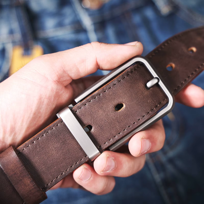 Men's Buckhorn casual full-grain leather belt, strong and stylish waist accessory.