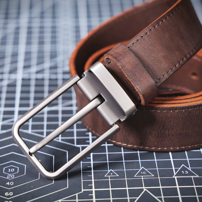 Timeless brown full-grain leather men's belt, Buckhorn style, durable and versatile.