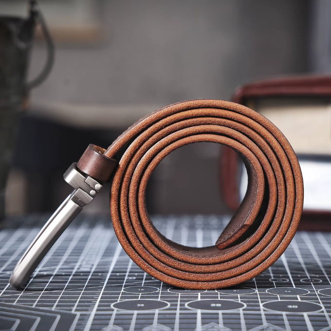 Casual men's black full-grain leather Buckhorn belt, durable and timeless accessory.
