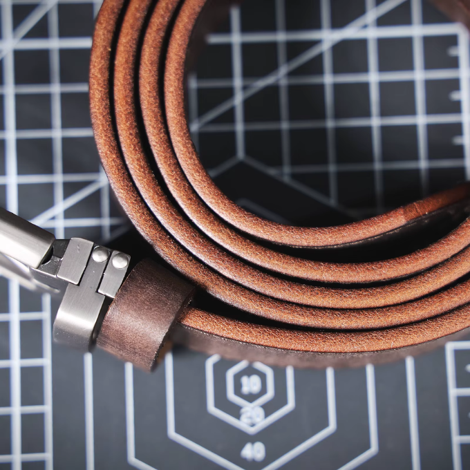 Brown Buckhorn men's full-grain leather belt, a rugged yet stylish waist accessory.