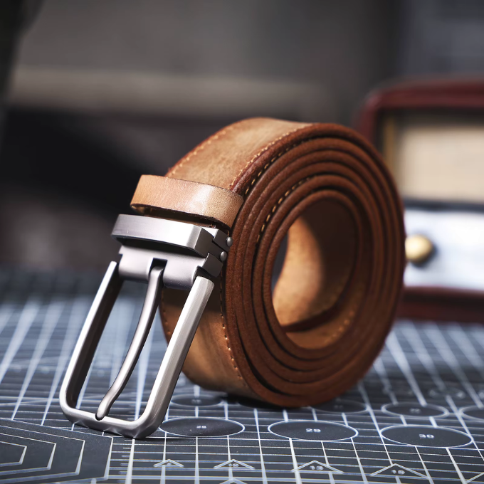 Men's Buckhorn full-grain leather belt, rich brown color, a durable classic accessory.