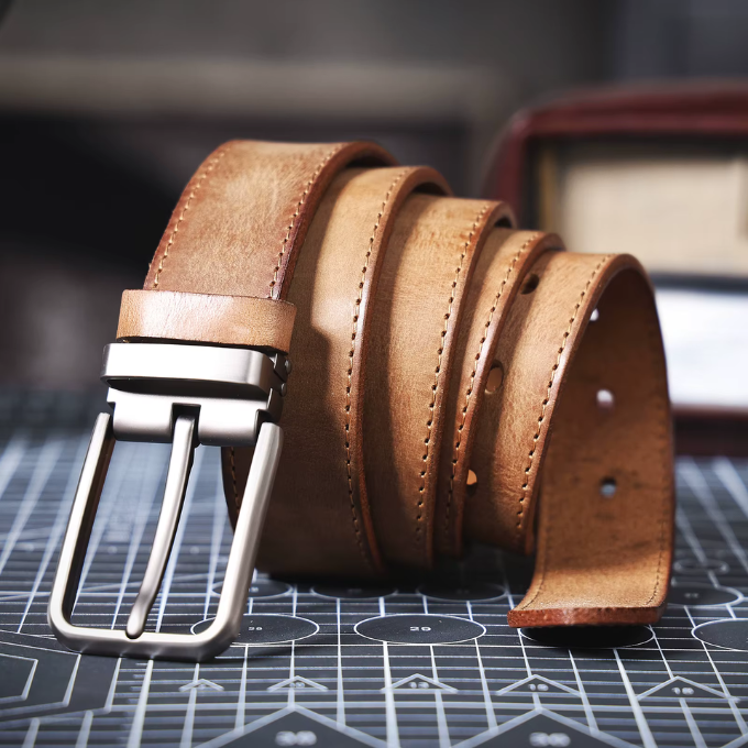 Men's classic black full-grain leather Buckhorn belt, versatile and long-lasting.