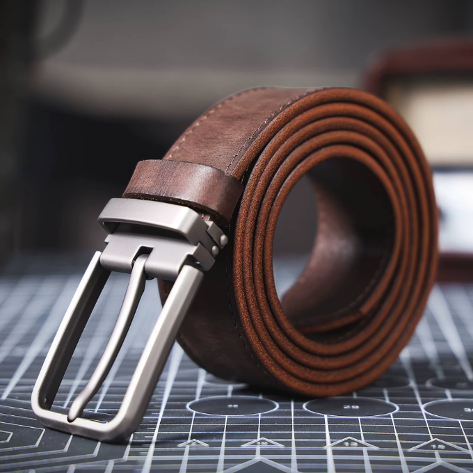High-quality men's full-grain leather belt, Buckhorn style, perfect casual accessory.