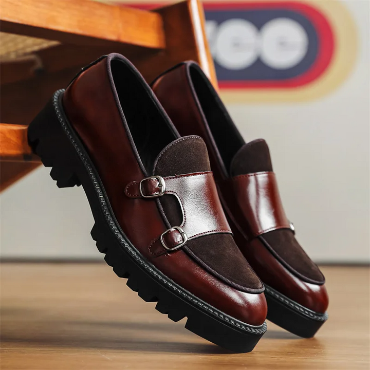 Men's Burgundy Monk Strap Loafers, sophisticated slip-on dress shoes for formal or casual style.