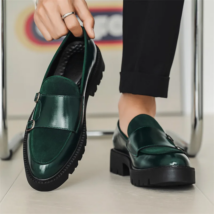 Men's Slip-On Monk Strap Loafers in Burgundy, dress shoes featuring a sophisticated design.