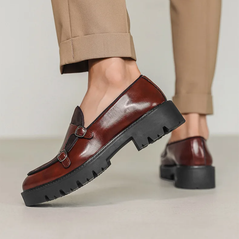 Black Monk Strap Loafers, classic men's formal shoes, elegant slip-on design for sophisticated style.
