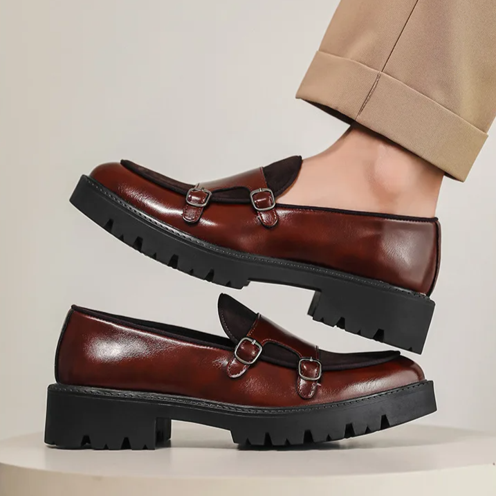 Tan Monk Strap Loafers, versatile men's casual dress shoes, comfortable slip-on footwear.