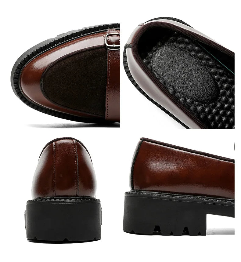 Side view of Men's Black Monk Strap Loafers, elegant formal footwear for dress or casual fashion.