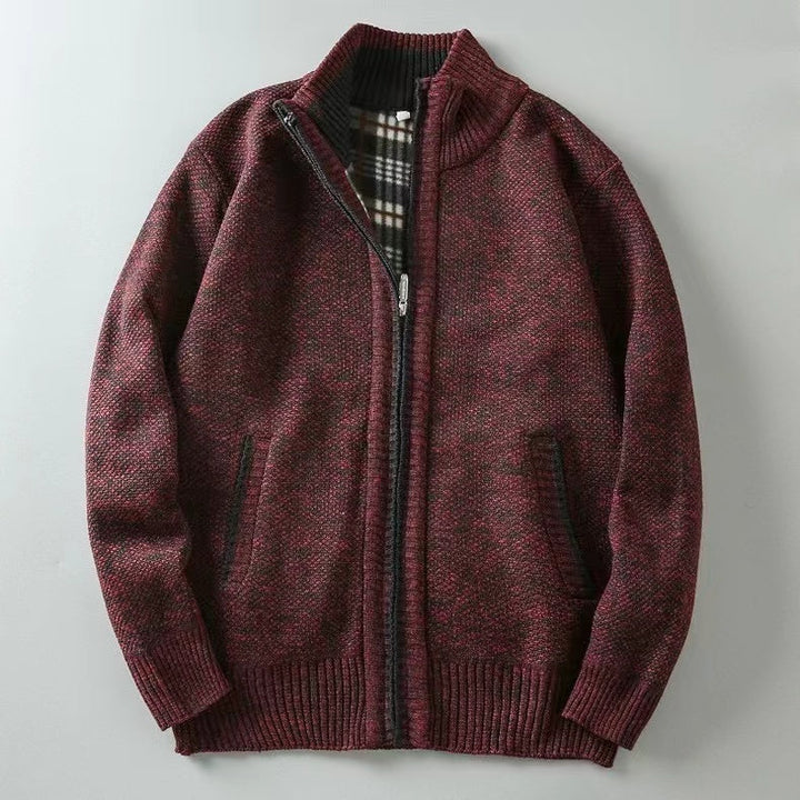 Classic black men's cable knit zipped cardigan, an essential warm sweater for everyday and winter outfits.
