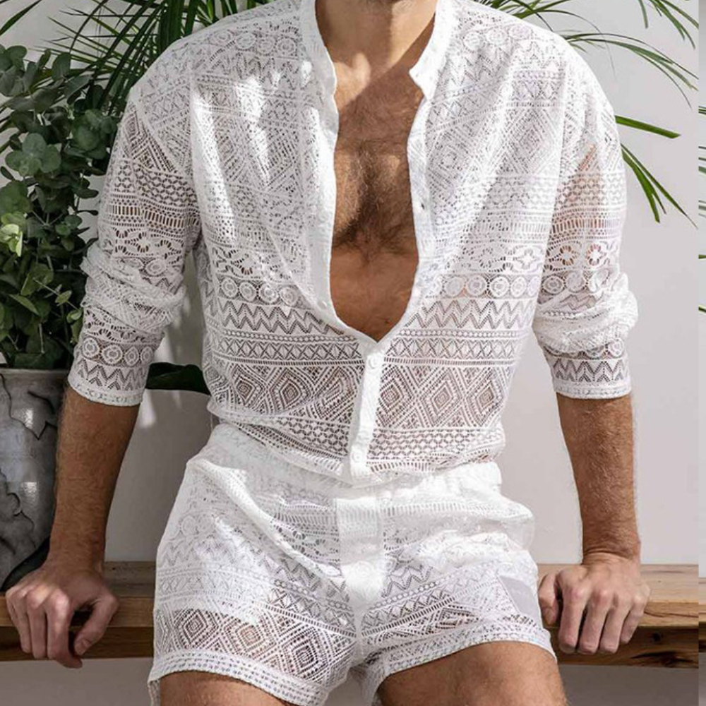 Men's Cai airy lace summer set, lightweight and stylish two-piece outfit for casual wear.