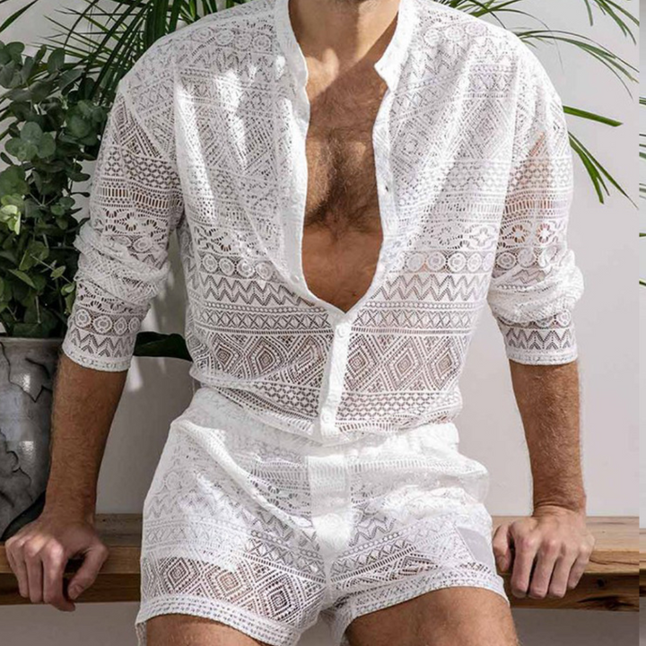 Men's Cai airy lace summer set, lightweight and stylish two-piece outfit for casual wear.