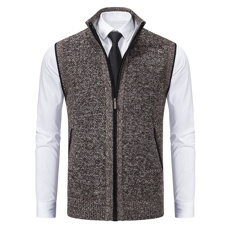 Warm & stylish men's full-zip knit vest, turtleneck, excellent for comfortable layering in cold weather.