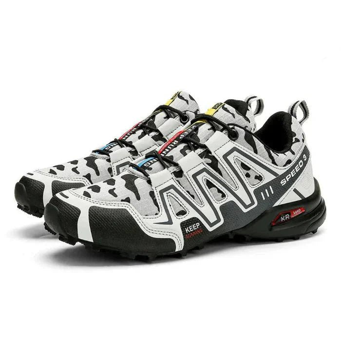 Camo men's orthopedic walking sneakers providing excellent support for active lifestyles & pain relief.
