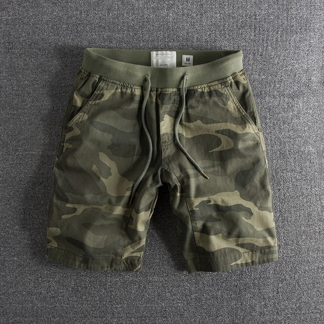 Men's camouflage print ranger shorts for outdoor adventures. Relaxed fit tactical summer casual wear.