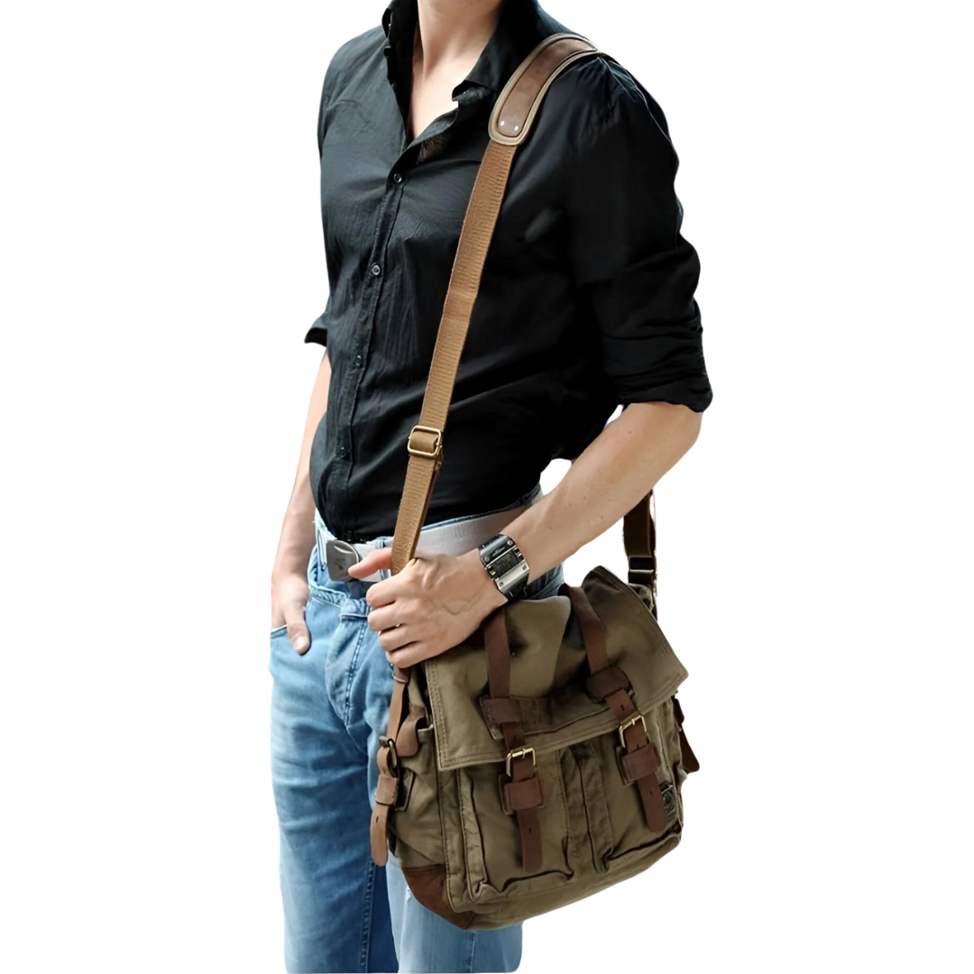 Versatile men's canvas travel bag, multiple compartments, ideal for outdoor adventures and daily essentials