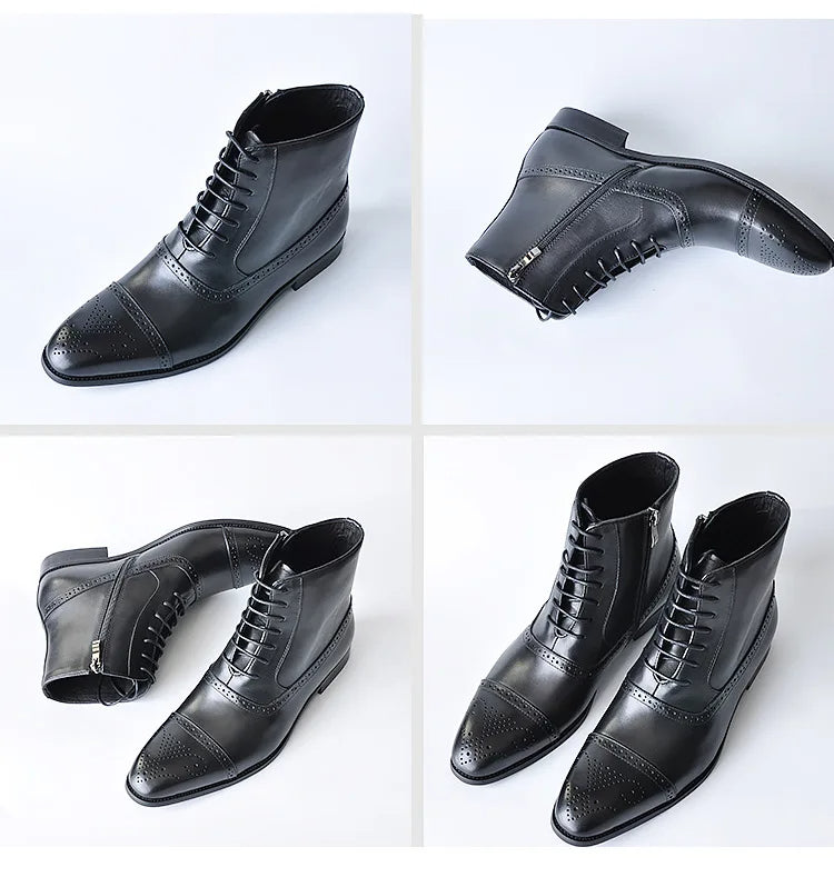 Timeless men's brogue dress boots. Lace-up front, side zipper, and cap-toe blend style & confidence.