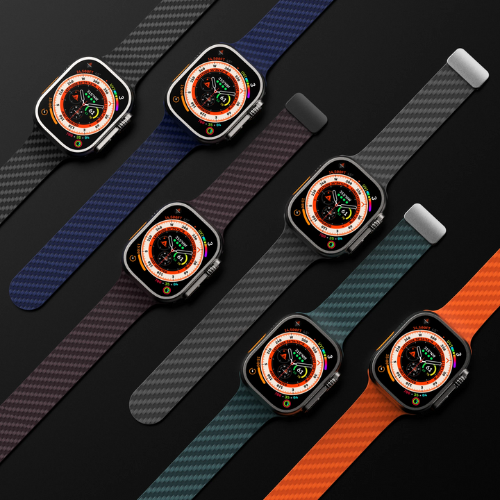 Men's durable carbon fiber watch band. Black silicone, quick release, stylish.