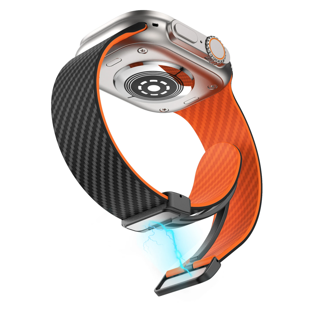 Active men's black carbon fiber sport watch band. Durable, comfortable, for active men.