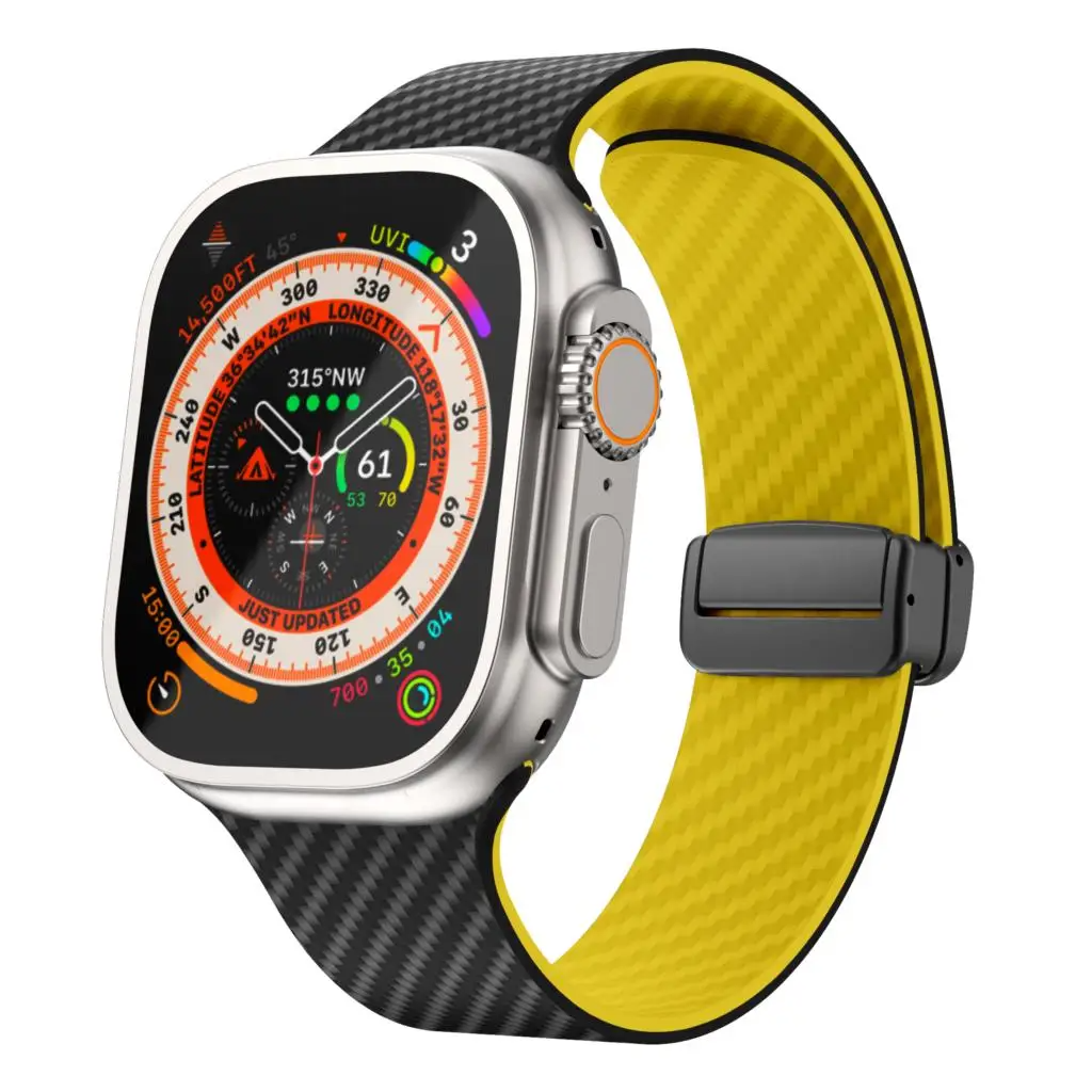 Men's accessory: black carbon fiber sport watch band. Stylish & secure grip.