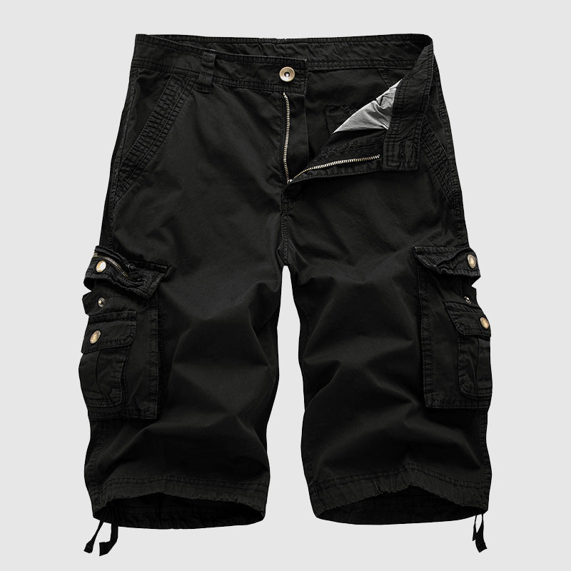 Comfortable men's multi-pocket cargo shorts, ideal for casual spring & summer outdoor activities. Knee-length relaxed fit.