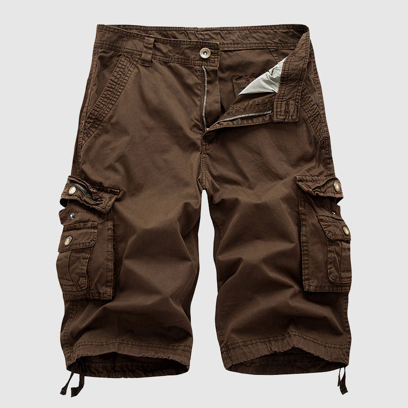 Stylish utility men's cargo shorts. Features multi-pockets, adjustable hem, & relaxed fit for everyday casual wear.