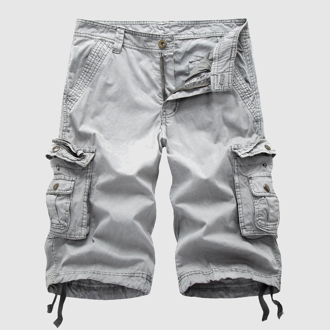 Knee-length men's cargo shorts. Relaxed fit, multi-pockets, adjustable hem for comfortable summer & spring casual wear.